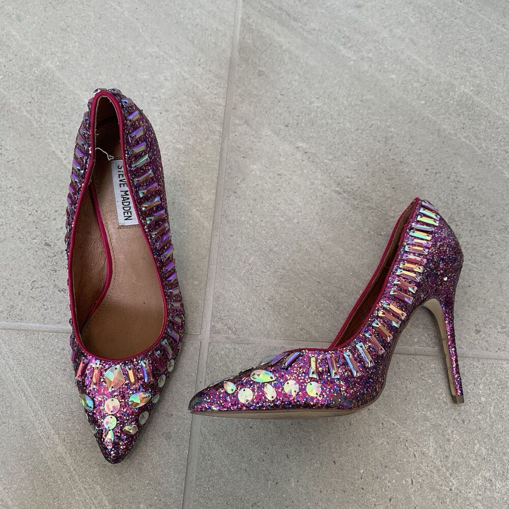 Womens Steve Madden Galaxxie Glitter Beaded Barbie High Heels Shoes Size 9 M